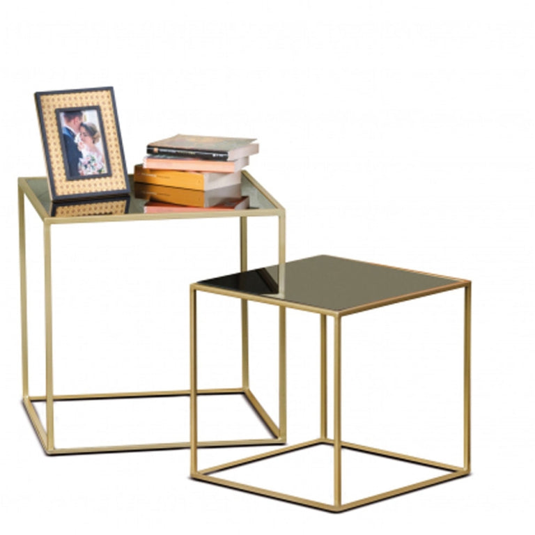 2-Piece Iron and Glass Coffee Table Set, 50x50x50cm
