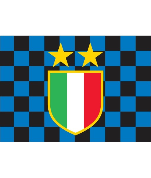BLACK AND BLUE CHECKED FLAG 2 STARS CHAMPIONS OF ITALY 100 x 140