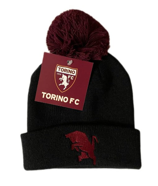 OFFICIAL TORINO BEANIE WITH PON PON | KIDS' EMBROIDERED TORINO WINTER HAT IN BLACK