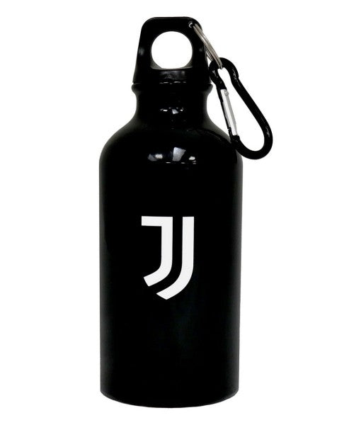 Official Juventus 400ml Aluminum Water Bottle, Black, with Carabiner Clip