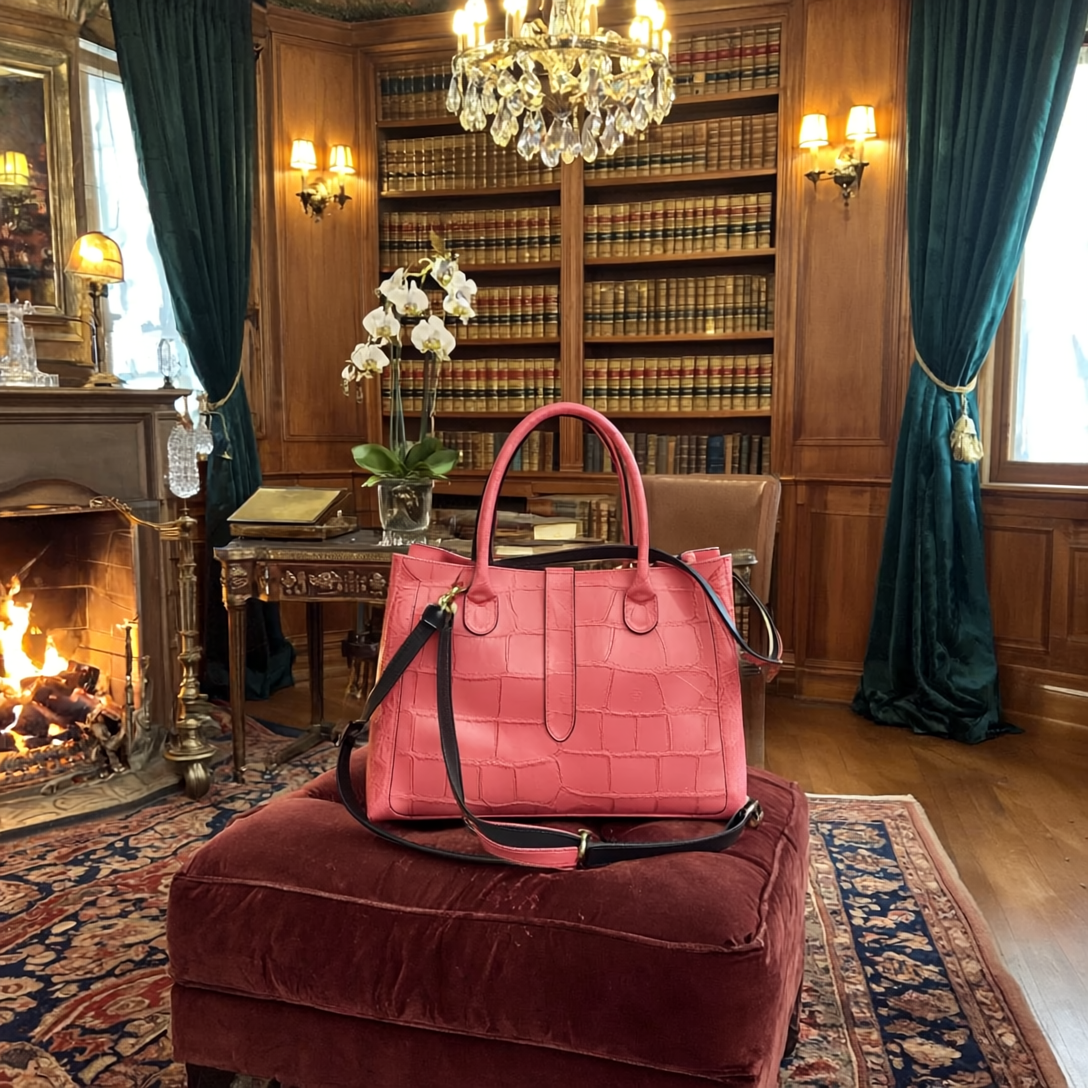 ANDROMEDA - Borsa Saddle Guia's 1964 in vero Coccodrillo con chiusura magnetica