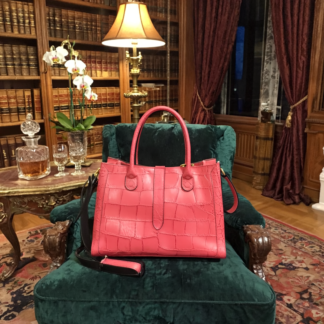 ANDROMEDA - Borsa Saddle Guia's 1964 in vero Coccodrillo con chiusura magnetica