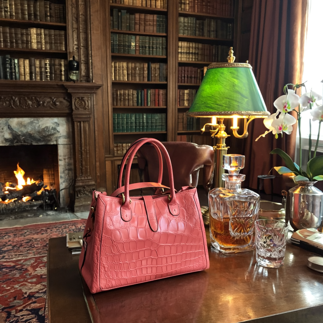 ANDROMEDA - Borsa Saddle Guia's 1964 in vero Coccodrillo con chiusura magnetica