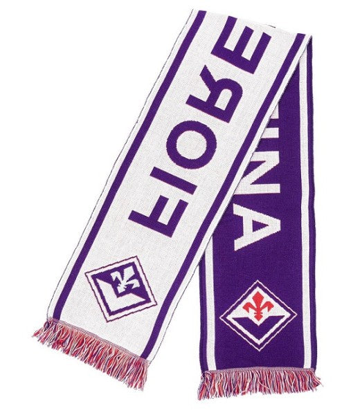 OFFICIAL FIORENTINA JACQUARD SCARF in WHITE AND PURPLE ACRYLIC