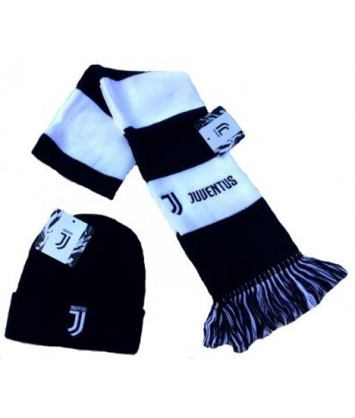 SET JUVENTUS SCIARPA + CUFFIA UFFICIALE KIT JUVE INVERNALE RICAMATO BIANCONERO/04-01