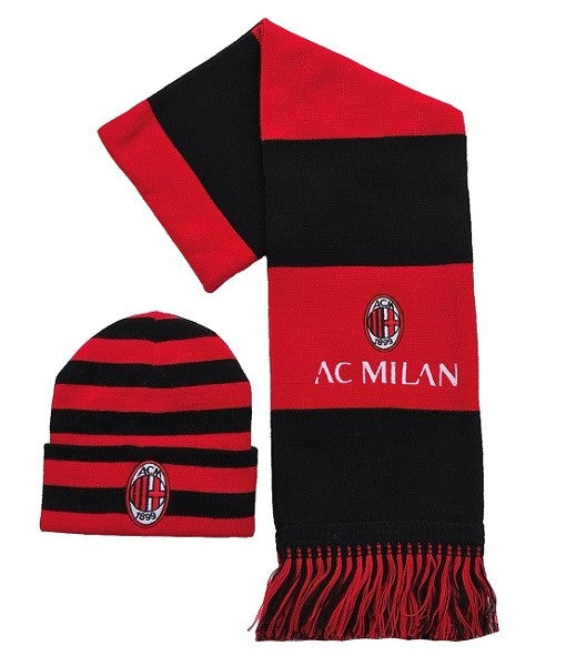 SET MILAN SCIARPA + BERRETTO UFFICIALE INVERNALE KIT in ACRILICO ROSSONERO FASCE-MILLERIGHE