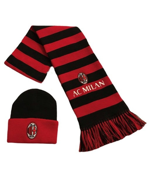 SET MILAN SCIARPA + CUFFIA UFFICIALE KIT INVERNALE ROSSONERO RIGHE